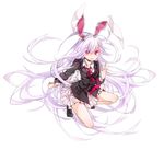  absurdly_long_hair animal_ears bunny_ears full_body jacket long_hair long_sleeves necktie open_mouth pink_eyes purple_hair reisen_udongein_inaba shirt simple_background skirt solo squatting touhou toutenkou very_long_hair white_background 