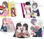  6+girls absurdres backpack bag bang_dream! bang_dream!_it&#039;s_mygo!!!!! baseball_cap black_choker black_hair black_hat black_sash black_skirt blonde_hair blue_eyes blue_hair blue_hoodie blue_shirt blush bow bowtie brown_hair character_name chihaya_anon choker closed_eyes closed_mouth collared_shirt commentary cup epaulettes green_hair green_necktie grey_hair grey_neckerchief grey_shirt hair_ornament hairclip hanasakigawa_school_uniform haneoka_school_uniform hashtag-only_commentary hat highres holding holding_notebook hood hoodie johndoge_123 kiss kissing_cheek lipstick_mark lipstick_mark_on_face long_hair long_sleeves medium_hair misumi_uika multiple_girls nagasaki_soyo neckerchief necktie notebook off-shoulder_shirt off_shoulder okusawa_misaki open_mouth parted_lips pink_eyes pink_hair pink_shirt purple_eyes purple_hair red_bow red_bowtie sailor_collar sash school_uniform shiina_taki shirt short_hair short_sleeves skirt smile sweat takamatsu_tomori teacup togawa_sakiko tsukinomori_school_uniform tsurumaki_kokoro two-tone_hoodie two_side_up wakaba_mutsumi white_sailor_collar white_shirt yahata_umiri yellow_eyes yellow_hoodie yuri yuutenji_nyamu 