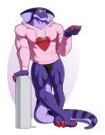 absurd_res anthro badroy bulge clothing cobra food fruit hi_res male muscular muscular_anthro muscular_male painted_claws plant reptile scalie sid_(badroy) smile snake solo strawberry thong underwear