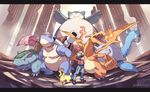  bad_id bad_pixiv_id baseball_cap blastoise brown_hair charizard fire gen_1_pokemon hajime_(hajime-ill-1st) hat lapras letterboxed pikachu pokemon pokemon_(creature) red_(pokemon) snorlax venusaur 