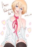  alois_trancy black_legwear blonde_hair blue_eyes chocolate dated finger_licking happy_valentine heart kuroshitsuji licking male_focus naked_shirt otoko_no_ko ribbon roko_(rkrk_s) shirt smile solo thighhighs tongue tongue_out valentine 