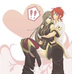  1boy 1girl blue_eyes brown_hair gloves green_eyes heart high_heels kazuki_(citrusair) long_hair luke_fon_fabre red_hair shoes short_hair tales_of_(series) tales_of_the_abyss tear_grants white_gloves 