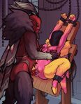 absurd_res ankle_cuffs antennae_(anatomy) anthro areola arms_above_head arthropod bag bag_over_head balls bdsm bent_legs big_dom_small_sub black_body bodily_fluids bondage bondage_rack bound breast_grab breasts breeding_slave breeding_stand butt chain chained claws clitoris clitoris_piercing cuff_(restraint) detailed_background digitigrade dominant dominant_male duo duo_focus erection feet female female_penetrated fluffy forced forced_bondage forced_exposure forced_spreading forced_spreading_legs fur genital_fluids genital_piercing genitals group hand_on_breast hi_res hood insect insect_wings larger_male lepidopteran lepidopteran_wings lost_izalith male male/female male_penetrating male_penetrating_female mandibles markings mask metal_cuffs moth nipple_piercing nipples nude pecs penetration penile penile_penetration penis penis_in_pussy piercing prison prisoner pussy pussy_piercing rape red_body restrained restrained_arms restrained_legs restraints ridged_penis rosy_maple_moth sex shackles shimsusa size_difference slave spread_legs spreading strapped_down straps submissive toe_claws toes vaginal vaginal_fluids vaginal_penetration wide_eyed wing_markings wings wrist_cuffs