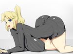  1girl ass blonde_hair blue_eyes breasts freakyplanet gigantic_breasts happy hips huge_ass knees legs long_hair open_mouth original puffy_nipples shiny solo tongue wide_hips 