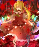  blonde_hair blood blood_on_face chain flandre_scarlet hair_ribbon ribbon side_ponytail smile solo tamagogayu1998 touhou wings 