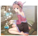  1girl alchemy atelier_(series) barefoot blue_eyes feet looking_at_viewer looking_back photoshop retort rororina_fryxell sitting soles toes 
