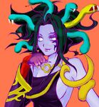  blue_eyes breasts demon facial_mark kid_icarus kid_icarus_uprising medusa medusa_(kid_icarus) monster_girl nintendo purple_skin sideboob snake_hair tattoo 