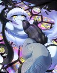anthro armwear black_clothing breasts chandelure clothing crown elbow_gloves female generation_5_pokemon gloves handwear headgear hi_res humanoid looking_at_viewer nintendo pokemon pokemon_(species) rilex_lenov side_boob solo stained_glass thick_thighs tiara wide_hips yellow_eyes