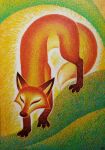 3_fingers 3_toes ambiguous_gender canid canine cheek_tuft claws cross-hatching detailed detailed_fur eyes_closed facial_tuft feet feral fingers fox fur grass hatching_(art) hi_res mammal multicolored_body multicolored_fur nikraccoom painting_(artwork) plant pointy_ears shaded solo tail toes traditional_painting_(artwork) tuft