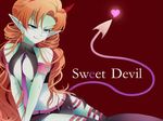  armband bad_id bad_pixiv_id blue_eyes curly_hair demon_tail dragon_ball dragon_ball_z earrings green_skin heart horns jewelry licking_lips long_hair necktie orange_hair pointy_ears purple_neckwear shitora_(bernkastel) side_slit skirt solo sweet_devil_(vocaloid) tail thigh_strap thighhighs tongue tongue_out very_long_hair vest vocaloid zangya 