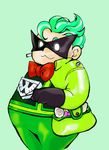  1boy bow bowtie candy fat fat_man green_hair ikazan_(artist) mask nintendo platinum_games pouch sweets the_wonderful_101 wonder_green 