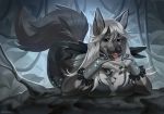  2019 anthro armor breasts canid canine clothed clothing female hair kuroame looking_at_viewer mammal smile solo tongue tongue_out 