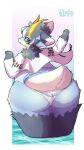 !dodn 4_ears 5_fingers absurd_res antennae_(anatomy) anthro aquatic_gastropod big_butt black_body black_fur black_hair blue_body butt butt_focus clothing coat curly_hair cute_fangs erro_(!dodn) fangs female fingers fluffy fur fur_tuft gastropod green_eyes hair hi_res marine mollusk multi_ear one-piece_swimsuit parka sea_snail short_hair short_tail snail solo swimwear tail teeth thick_tail thick_thighs topwear translucent translucent_clothing translucent_swimwear tuft white_body white_clothing white_swimwear wide_hips yellow_antennae