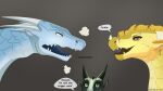  2022 angry annoyed apollyondragon black_body blue_body dialogue digital_drawing_(artwork) digital_media_(artwork) dragon female feral group horn icewing_(wof) male moonwatcher_(wof) mythological_creature mythological_scalie mythology nightwing_(wof) qibli_(wof) sandwing_(wof) scalie screaming signature teeth text tongue trio wings_of_fire winter_(wof) yellow_body 