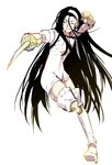  armor atama0212 black_hair boots closed_eyes dress gloves guila hair_ornament hairband long_hair looking_at_viewer nanatsu_no_taizai simple_background smile solo sword thigh_boots thighhighs very_long_hair weapon white_background white_dress 