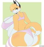  2019 anthro belly big_belly big_breasts big_butt blush bra breasts butt canid canine clothing digital_media_(artwork) female fox huge_breasts huge_butt leggings legwear looking_at_viewer looking_back mammal overweight overweight_female panties solo striped_legwear stripes thick_thighs underwear unknown_artist wide_hips zera_(titsunekitsune) 
