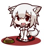  all_fours animal_ears blush bowl detached_sleeves dog_food highres inubashiri_momiji no_hat no_headwear nuu_(nu-nyu) open_mouth pet_bowl red_eyes saliva short_hair simple_background sitting skirt smile solo tail touhou white_background white_hair wolf_ears wolf_tail 