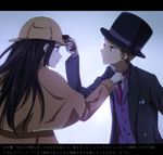  1girl black_hair brown_eyes brown_hair chitanda_eru deerstalker detective formal fukube_satoshi gun hat hyouka kimi_ni_matsuwaru_mystery long_hair purple_eyes rito453 short_hair suit top_hat weapon 