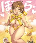  2boys ahoge bad_id bad_pixiv_id blood breasts brown_eyes brown_hair cleavage emphasis_lines headband large_breasts lips maou_alba multiple_boys naked_ribbon naughty_face navel nene_(sengoku_musou) nosebleed open_mouth ribbon sengoku_musou sengoku_musou_2 short_hair solo_focus thighs 