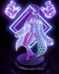 3d_(artwork) annoad anthro breasts caroline_parker_(kaitou3d) claws clothed clothing coat coat_cape digital_media_(artwork) digitigrade disembodied_hand female fur genitals glowing glowing_clothing glowing_eyes glowing_hands hair hat headgear headwear hi_res jojo_pose lagomorph leporid long_ears long_hair mammal medium_breasts neon_lights nipples on_one_leg pink_eyes pinup pose pussy rabbit smile solo standing thick_thighs topless topless_anthro topless_female topwear white_body white_fur