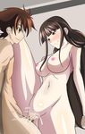  1boy 1girl areolae breasts brown_hair censored collarbone cum cum_in_pussy happy happy_sex high_school_dxd hips huge_breasts hyoudou_issei incest large_breasts legs long_hair midriff mother_and_son mrs_hyoudou navel nipples nude sex shiny shiny_skin smile standing_congress standing_sex tongsheng vaginal wide_hips 