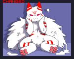 bulletproof-kitty canid canine changed_(video_game) fur goo_transformation lin male mammal multicolored_body multicolored_fur paws red_eyes simple_background solo transformation