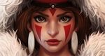  brown_eyes brown_hair circlet daniela_uhlig earrings eyelashes face facial_mark feather_boa fur headband jewelry lips mononoke_hime san solo 