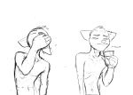  2025 anthro black_and_white canid canine canis container cup daniel_(hladilnik) emaciated eyes_closed hi_res hladilnik holding_container holding_cup holding_object male mammal medication medicine monochrome sketch skinny solo swallowing water wolf 