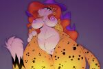 2021 absurd_res anthro barely_visible_genitalia barely_visible_pussy belly big_breasts black_spots breasts chaokocartoons cheek_tuft cheetah clothing curvy_figure cute_fangs erect_nipples facial_tuft fangs felid feline female female_anthro front_view genitals gloves_(marking) gradient_background green_eyes hair hair_over_eye hand_on_hip hat hat_only headgear headgear_only headwear headwear_only hi_res hourglass_figure huge_thighs long_hair long_tail looking_at_viewer looking_down low-angle_view mammal markings mostly_nude navel nipples orange_hair pink_nipples pink_nose portrait purple_background pussy simple_background solo spots standing tail teeth thick_thighs three-quarter_portrait tuft wavy_hair wide_hips witch_hat witch_hat_only