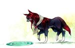  brooch cis_(carcharias) imaizumi_kagerou imaizumi_kagerou_(wolf) jewelry no_humans puddle red_eyes red_hair scarf solo touhou wolf 