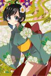  ahoge araragi_tsukihi black_eyes black_hair fried_egg hair_ornament japanese_clothes kimono monogatari_(series) nisemonogatari short_hair smile solo sunameri_oishii 