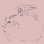 abdominal_bulge after_vore anthro barefoot belly big_belly bodily_fluids dialogue duo feet g00eygutz male male/male nude oral_vore same_size_vore sega silver_the_hedgehog sonic_and_the_black_knight sonic_storybook_series sonic_the_hedgehog_(series) speech_bubble sweat vore