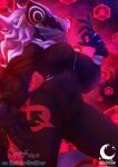 abs abstract_background absurd_res anthro black_body black_clothing black_fur breast_bulge canid canine canis cheek_tuft claws clothing crystal facial_tuft fur glitch gloves hair handwear hi_res hoodie humanoid infinite_(sonic) jackal leggings legwear low-angle_view mammal mane mane_hair markings mask offering_hand red_eyes red_glow red_tattoo scarf sega selitoxicmoon sonic_forces sonic_the_hedgehog_(series) tail tattoo thick_thighs topwear tuft wearing_mask white_hair white_markings white_tuft wide_hips zipper