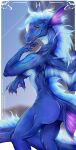 aankah_(alterazgohg) abstract_background anthro aquatic_dragon armpit_fetish athletic athletic_anthro athletic_female biceps blue_body blue_hair blue_mane blurred_background claws clothing dragon european_mythology fangs female fin hair hi_res hynvale legwear looking_at_viewer mane marine membrane_(anatomy) membranous_wings muscular muscular_anthro muscular_female mythological_creature mythological_scalie mythology pink_body pink_membrane pinup pose red_eyes scales scalie simple_background smile smirk solo tail teeth thigh_highs western_dragon wings
