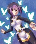  belt black_hair bodysuit bug butterfly droite_(yuu-gi-ou_zexal) insect irouha looking_at_viewer multicolored_hair purple_hair skin_tight solo two-tone_hair yuu-gi-ou yuu-gi-ou_zexal 