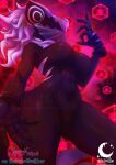 abs abstract_background absurd_res anthro belly black_body black_clothing black_fur breast_bulge canid canine canis cheek_tuft claws clothing crystal facial_tuft female fur glitch gloves hair handwear hi_res humanoid infinite_(sonic) jackal legwear low-angle_view mammal mane mane_hair markings mask navel nude offering_hand red_eyes red_glow scarf sega selitoxicmoon solo sonic_forces sonic_the_hedgehog_(series) tail thick_thighs thigh_highs tuft waist wearing_mask white_hair white_markings white_tuft wide_hips