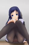  black_legwear blue_eyes blue_hair blush crotch dokidoki!_precure highres hishikawa_rikka legs light_smile long_hair on_floor panties panties_under_pantyhose pantyhose pantyshot pantyshot_(sitting) precure school_uniform shadow sitting slowpit solo underwear wall 