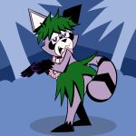 ambiguous_gender anthro bedroom_eyes dancing femboy grass_skirt indigo_park looking_at_viewer male mammal narrowed_eyes pembroke procyonid raccoon rambley_raccoon seductive solo teasing teasing_viewer