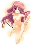  1girl :&lt; blush breasts cleavage from_above frown long_hair looking_at_viewer louise_francoise_le_blanc_de_la_valliere navel nipples nude pink_eyes pink_hair pussy riding_crop shinozuka_atsuto solo uncensored wand zero_no_tsukaima 