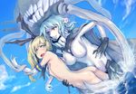  ass bottomless breasts flat_chest gloves green_eyes hairband heart kantai_collection long_hair medium_breasts multiple_girls nami_nami_nami nipples nude pussy_juice pussy_juice_trail shimakaze_(kantai_collection) shinkaisei-kan small_breasts white_gloves wo-class_aircraft_carrier yuri 