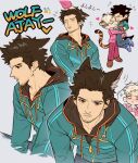  2boys ajay_ghale animal_ears black_hair blonde_hair blue_jacket blue_shoes blush brown_shoes character_name closed_mouth drawstring facial_hair far_cry far_cry_4 goatee grey_background hand_on_another&#039;s_head highres jacket kemonomimi_mode male_focus multiple_boys mustache open_mouth pagan_min pants pet pink_jacket pink_pants qin_(7833198) shoes short_hair tail tiger_ears undercut wolf_ears wolf_tail yaoi 