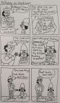 6_panel_comic anthro beanie beret canid canine canis clothing crouching disappointed domestic_dog duo electronics eyewear glasses hands_on_hips hat headgear headwear hi_res holding_album holding_microphone holding_object human humor male mammal microphone monochrome nardwuar nikki_morgen parappa parappa_the_rapper repeated_text smile sony_corporation sony_interactive_entertainment they_might_be_giants toony wearing_glasses