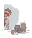  1boy animal animal_ears animal_focus animal_nose animalization artist_name belt black-framed_eyewear black_cat black_fur black_vest blue_shirt brown_hair cat cat_ears cat_tail collared_shirt doctor_strange facial_hair gold_necklace jewelry lanimani long_sleeves looking_at_another marvel marvel_cinematic_universe necklace no_mouth red-tinted_eyewear red_belt shadow shirt short_hair simple_background sleeves_rolled_up standing sunglasses tail tinted_eyewear tony_stark vest white_background white_shirt 