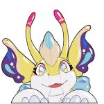 animate_inanimate antennae_(anatomy) blue_pupils dragon fin headshot_portrait inflatable living_inflatable mythological_creature mythological_scalie mythology open_mouth pink_eyes portrait pupils scalie smile smiling_at_viewer solo symrea telegram_sticker toony yellow_body