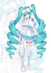 1girl absurdres aqua_eyes aqua_hair belt boots bow cute_x_subculture_hatsune_miku_design_contest dress fashion frilled_sleeves frills hair_bow hashtag-only_commentary hatsune_miku highres lolita_fashion long_hair long_sleeves looking_at_viewer mushipan_(mushipann26) ringlets solo sweet_lolita twintails very_long_hair vocaloid wallet_chain white_boots white_bow white_dress zoom_layer 