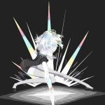  1other absurdres androgynous bike_shorts black_jacket black_shoes black_shorts diamond_(houseki_no_kuni) full_body gem_uniform_(houseki_no_kuni) highres houseki_no_kuni jacket mikannotsubu other_focus puffy_short_sleeves puffy_sleeves shoes short_hair short_sleeves shorts solo thighhighs white_thighhighs 