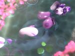3d_(artwork) 3d_background anthro areola balls big_breasts blender_(artwork) blender_(copyright) breasts bubble capcom digital_media_(artwork) dragon eyes_closed genitals glans glistening glistening_areola glistening_body glistening_breasts glistening_face glistening_fingers glistening_genitalia glistening_glans glistening_nipples glistening_penis glistening_skin glistening_thighs glowing glowing_markings gynomorph hair hi_res horn hunter intersex lake leviathan_(mh) lily_pad lipstick lying makeup markings mascara mature_intersex mizutsune monster_hunter mythological_creature mythological_scalie mythology nipples partially_submerged peaceful penis pink_petals plant puffy_areola puffy_nipples purple_balls purple_body purple_breasts purple_hair purple_lipstick purple_penis relaxing renji_tama_(character) renjimizutsune resting ridged_penis rock scales scalie solo water wet wet_body wet_scales wet_skin whiskers