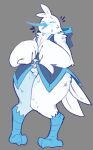 2025 anthro arm_tuft avian belly belt big_hands biped blue_body blue_clothing blue_scales blush blush_lines bottom_heavy cheek_tuft clothing digitigrade drawtheuniverse elbow_tuft eyes_closed facial_tuft feathers featureless_crotch feet female head_tuft hip_tuft hooded_vest huge_hands huge_hips huge_thighs neck_tuft salt_(drawtheuniverse) scales simple_background skull_accessory small_waist smile solo species_request tail tail_feathers talons thick_thighs toes tuft white_body white_feathers wide_hips winged_arms wings