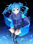  blue_eyes blue_hair ene_(kagerou_project) headphones highres kagerou_project long_hair long_sleeves number oto_toki smile solo thighhighs twintails 