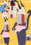 2025 2_horns 3_eyes ambiguous_anthro ambiguous_gender anthro blush bovid caprine cult_of_the_lamb dialogue digital_drawing_(artwork) digital_media_(artwork) domestic_cat duo english_text featureless_crotch felid feline felis hair hi_res horn kittem4 lamb_(cult_of_the_lamb) mammal massive_monster_(studio) multi_eye narinder open_mouth red_eyes sheep simple_background speech_bubble talking_to_another text white_body white_hair yellow_background